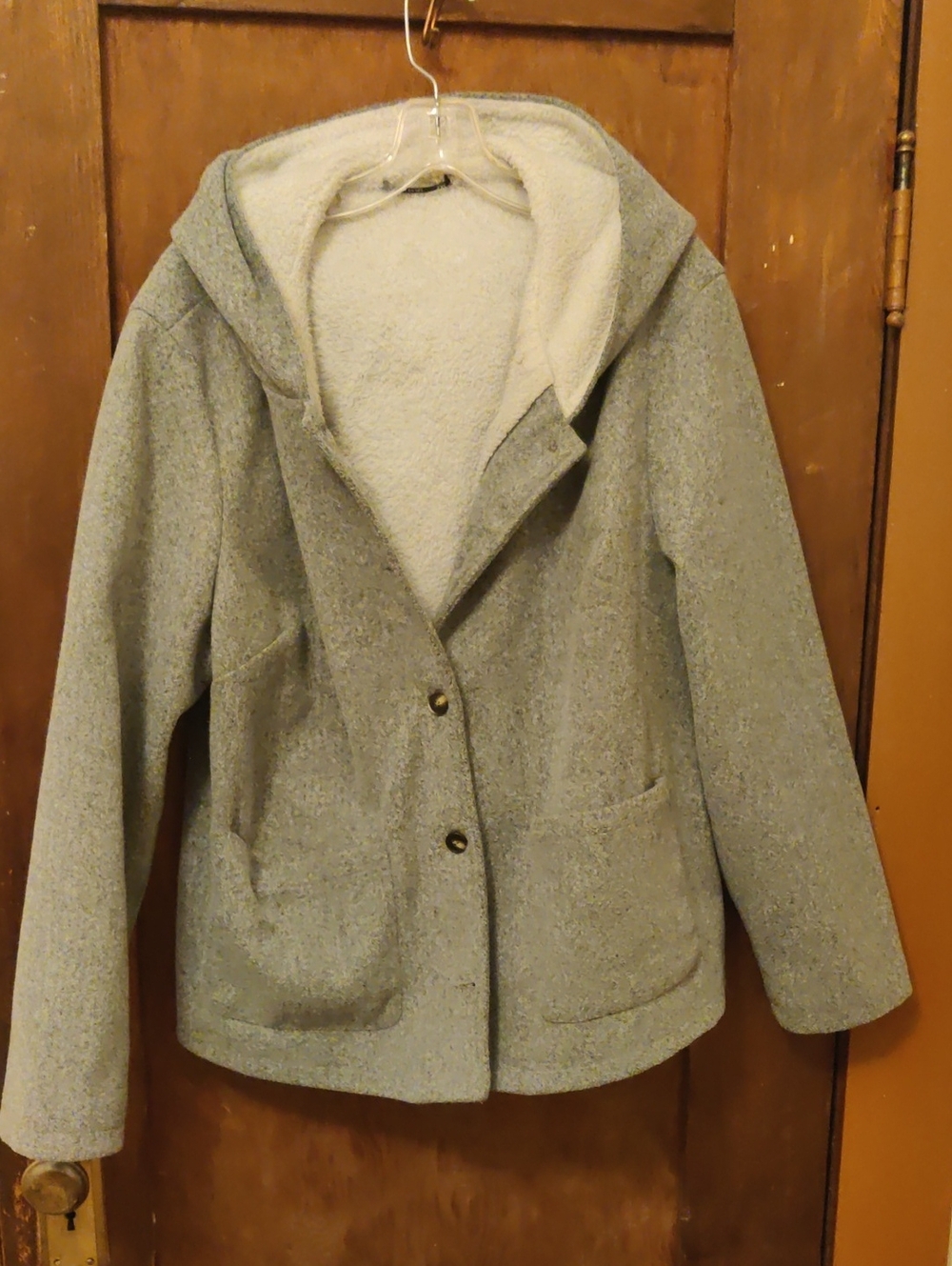 SHEIN Light Gray Teddy Hooded Coat